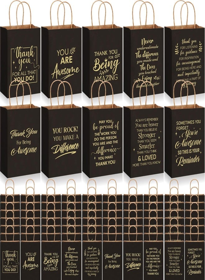 Engrowtic 100 Pcs Thank You Gift Bags with Handles Bulk Kraft Paper Bag Valentines Employee Appreciation Gift for Coworker Nurse Teacher Staff Business Wedding, 8.3 x 3.1 x 6 Inch(Black) - Image 1